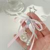 Fashionable Bows Tie Ribbon Keychain Imitation Pearls Beaded Bowknot Keyring Colorful Butterfly Knot Key Chain Ornament