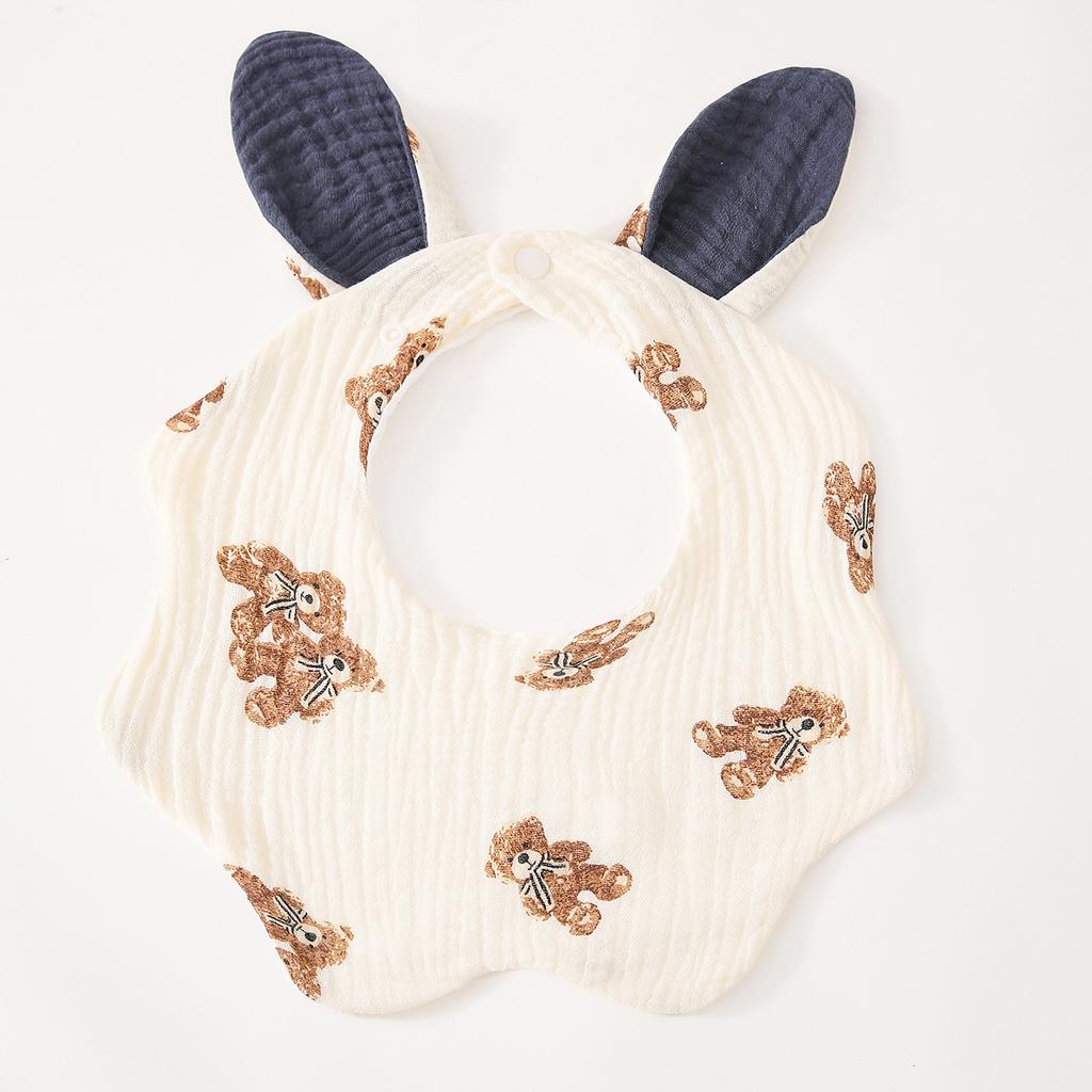 Baby Cotton Crepe Gauze Bibs Cute Rabbit Ear Wavy Edge Saliva Towel Newborn Drool Burp Cloth Soft Absorbent Neck Bib