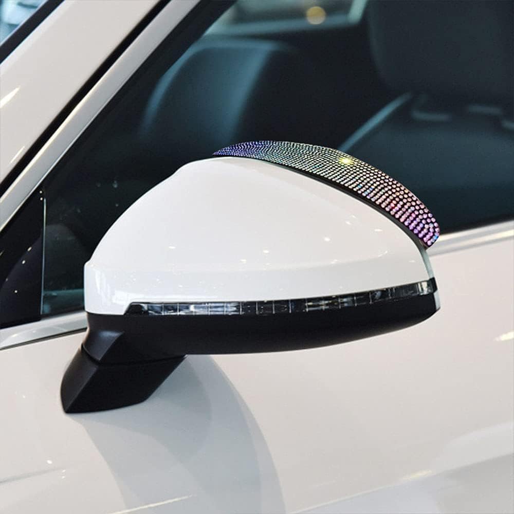 Car Rear View Mirror Rain Eyebrows, 2PCS Bling Crystal Rear View Mirror Rain Visor Shade Blocker Cover Car Side Mirror Accessories (Silver)
