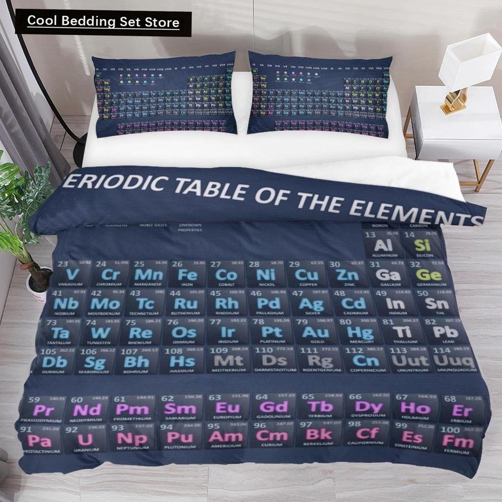 Periodensystem Königin König Bettbezug Pädagogische Wissenschaft Chemie Bettwäsche-Set für Studenten Lehrer Elementtabelle Bettdeckenbezug
