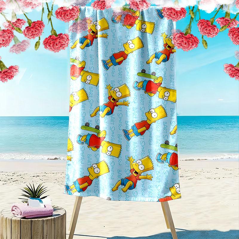 Bart Simpson Art Print Beach Towel, Large Soft Quick Dry Towel for Beach Camping Swimming