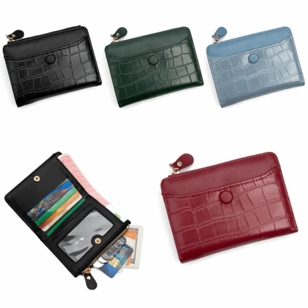 Fashion Multi-card Slots Women's Short Wallet Leather Waterproof Coin Purse Solid Color Crocodile Print Card Storage Bag