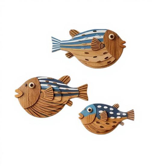 3 Pcs Wood Fish Nautical Beach Wall Decor Rustic Fish