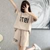 2-Piece Letter Print Casual Tracksuit, Loose Short Sleeve T-Shirt + Elastic Waist Shorts Loungewear Set for Women