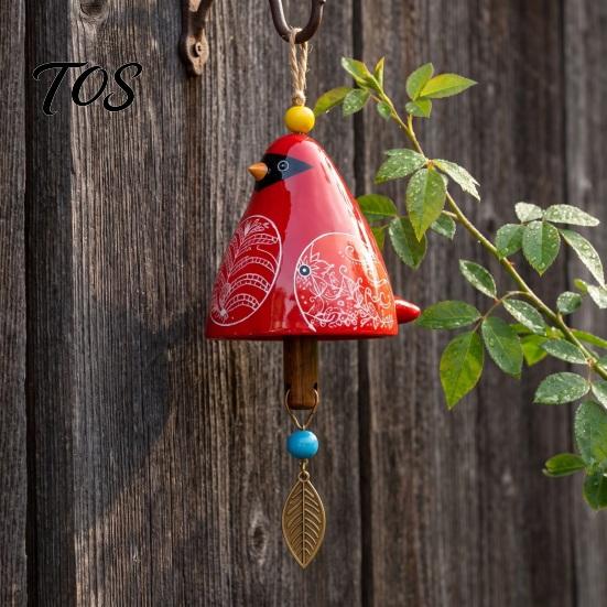Outdoor Courtyard Accessories Bird Wind Chime with Bell, Hand-Painted Resin Hanging Decoration Bell Decor for Garden Patio Porch, Yard Art Window