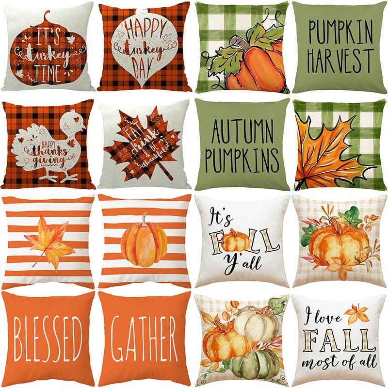 New Thanksgiving Autumn Pillow Letter Pumpkin Maple Leaf Turkey Home Cushion Pillow Cover