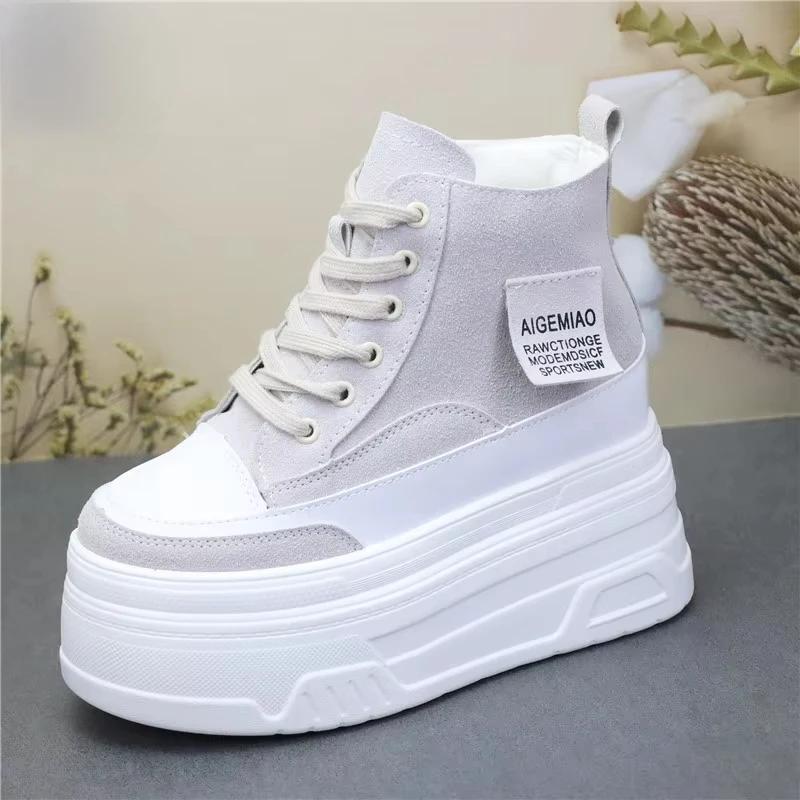 Mode High Top Sneakers Schuhe Plateau Frau 2025 Tennis Damen Neu Dicke Sohle Casual Trainer Freizeit Schnürschuhe