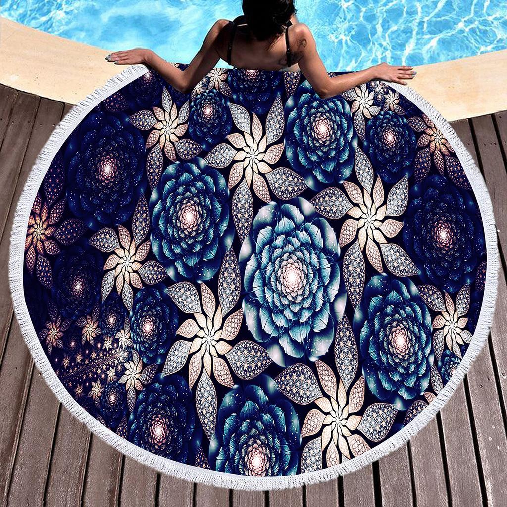 Vintage Floral Round Beach Towel,Microfiber Boho Beach Blanket Sand Free Quick Dry Bath Towel Absorbent Meditation Rug Yoga Mat