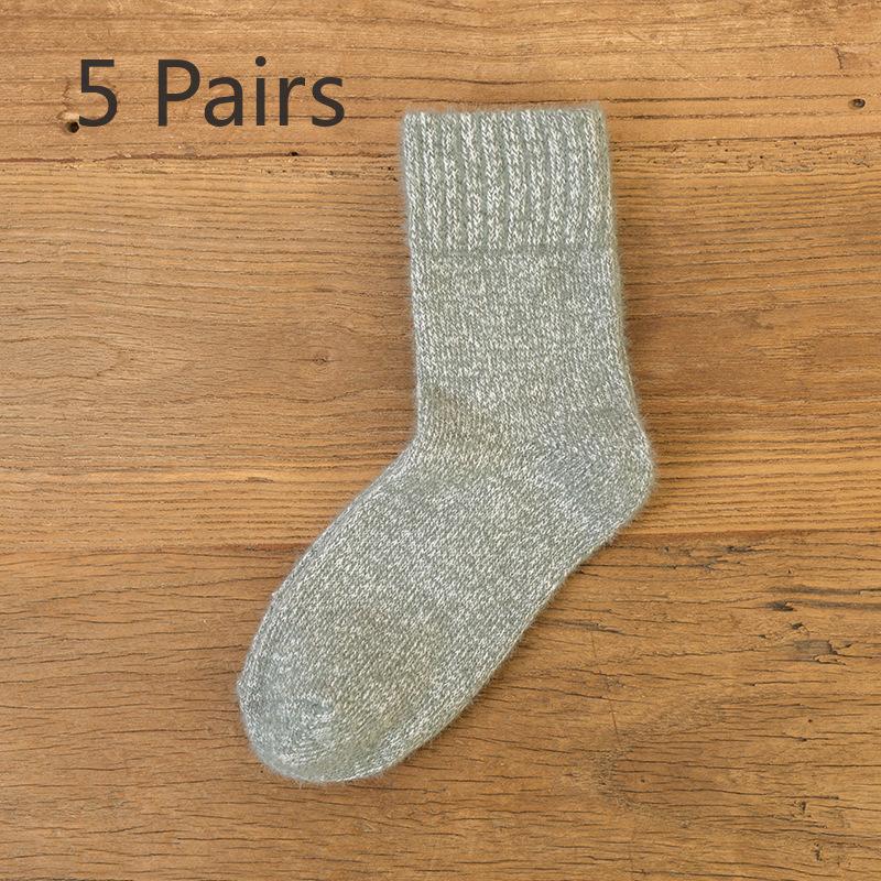 5 Pairs of Winter Female Solid Color Imitation Mink Wool and Thick Warm Rabbit Wool Tube Socks