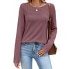 Neues Herbst-Winter-T-Shirt für Damen, einfarbig, Rundhalsausschnitt, mit Spitze bestickt, locker, langärmelig