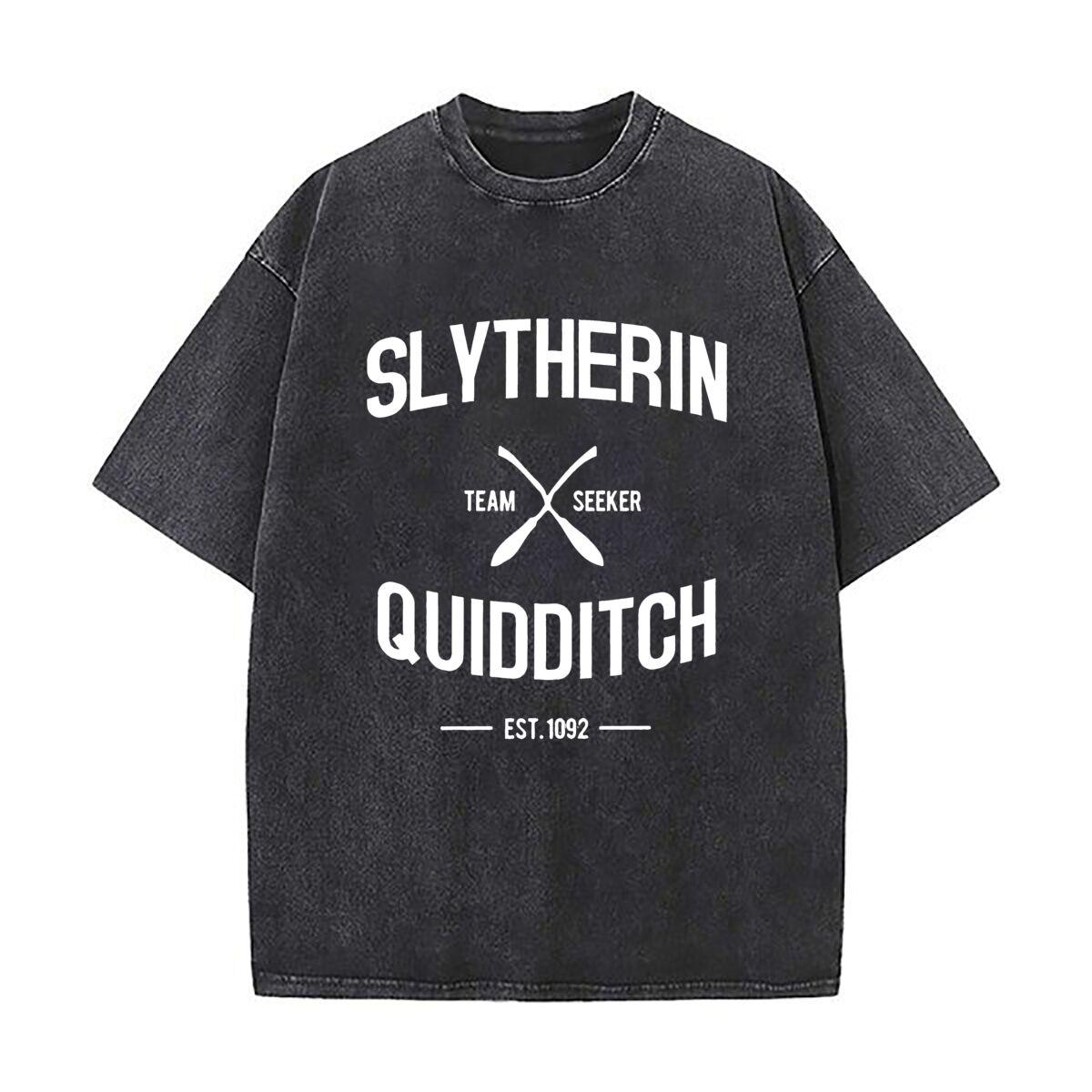 

Slytherin Quidditch Seeker Badge Design Washed Vintage Short Sleeve Loose Streetwear Tee S