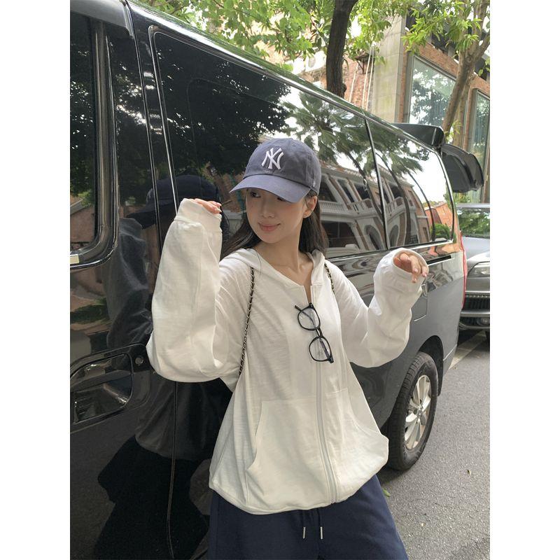 Kumikumi Idle Style All-Match Hood Zip-up Long sleeve Outerwear Women Autumn Loose Slimming Niche Age Reducing Top