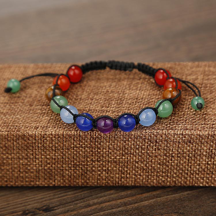 13 8Mm Natural Stone Seven-Color Rainbow Stone Beads Hand-Woven Bracelet B005