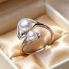 Double Natural Freshwater Pearl Rings For Women Fashion Female Ring Pearl Jewelry Adjustable Ring