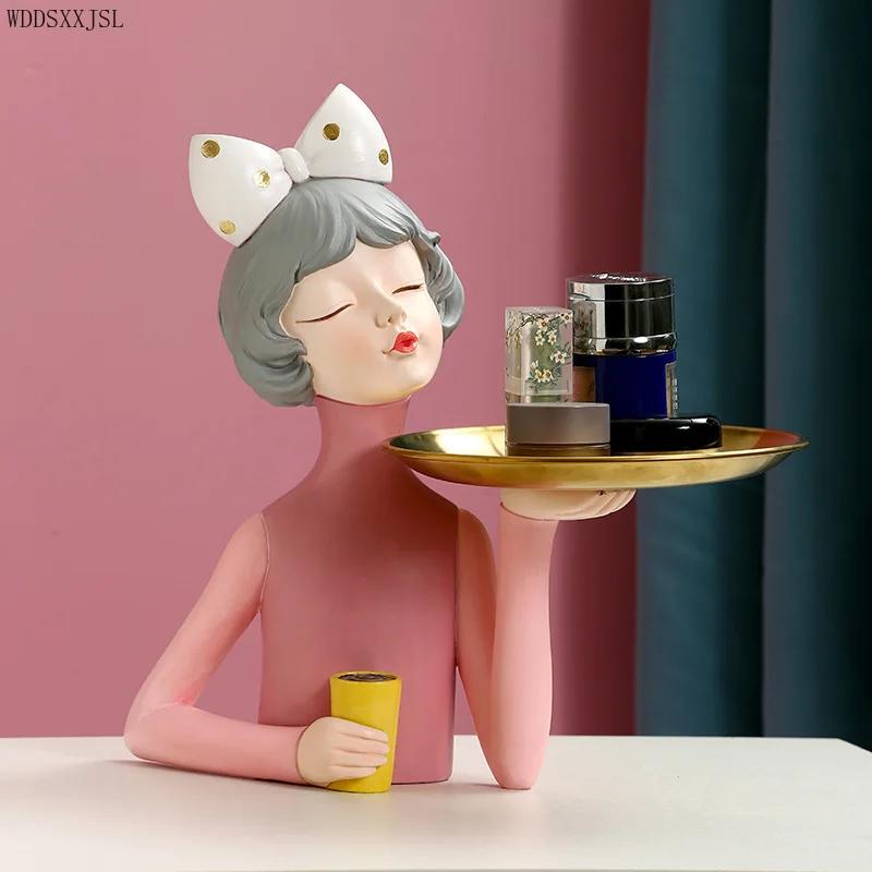 Creative character key storage tray resin crafts living room sundries desktop storage home decor stainless steel tray