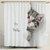 Cartoon Cute Cat Pattern Shower Curtain, Bathroom Decorative Shower Curtain, Printed Fabric Shower Curtain With Hooks