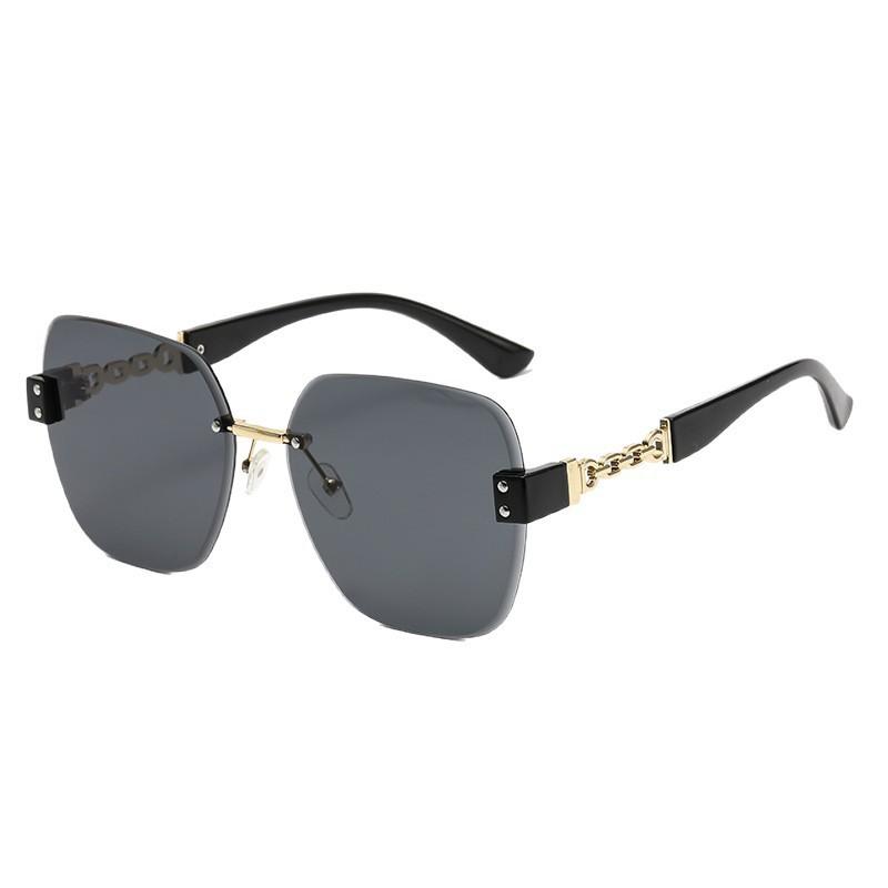 European and American fashion sunglasses chain glasses legs large frame retro sunglasses frameless trimmed high-end chain glasses