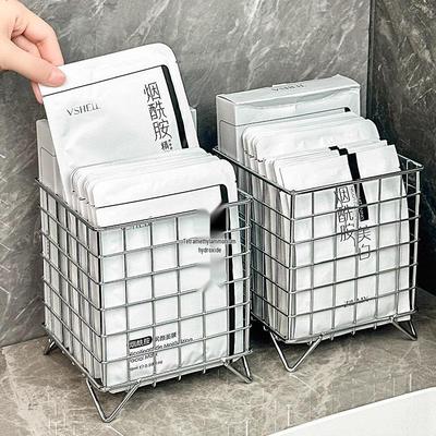 Wrought Iron Desktop Storage Basket for Office or Dorm – Large Capacity for Cosmetics, Sundries, and Masks