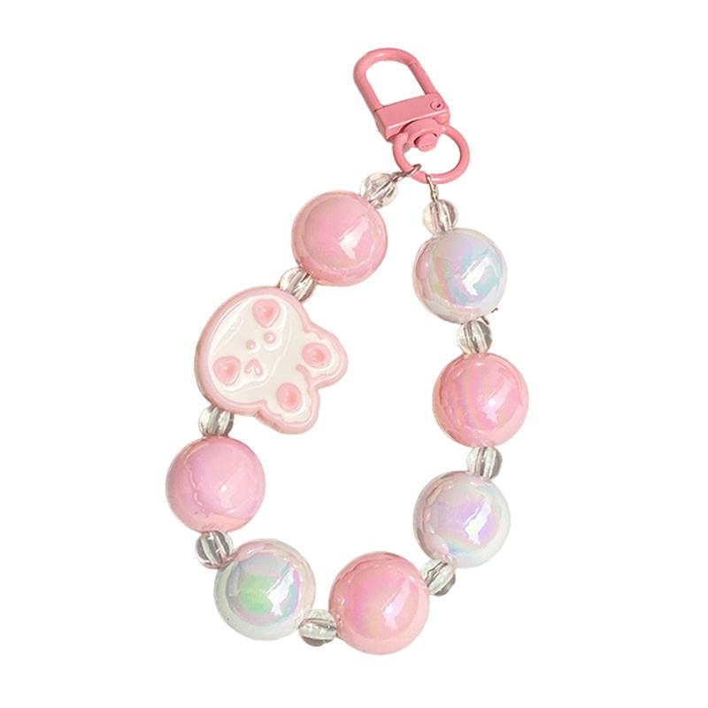 

16 мм Милый кролик, цепочка из бусин, брелок для ключей автомобиля, подвеска, цепочка для сумки для наушников, аксессуары, шнурок против потери розовый