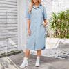 Denim Dress for Women Short Sleeve Jean Dress Button Down Lapel Shirt Dress Summer