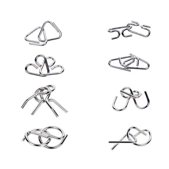 8Pcs/Set Metal Puzzle Ring Brain Teaser 3D Wire Puzzle Game Kids Adults Mind
