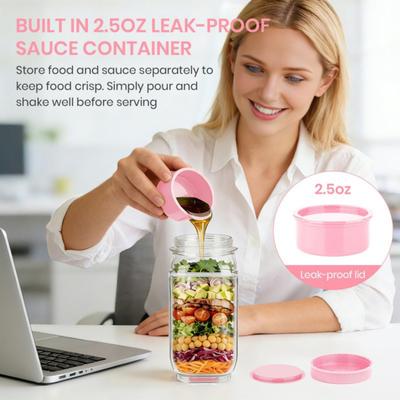1/2Pcs Salad Storage Jar Food Grade Leakproof Clear Plastic Reusable Salad Jar Food Grade Salad Storage Container