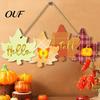 Holiday Hanging Welcome Plaque Autumn Sign with Rope for Front Door, Rustic Maple Leaf Shape Wood Thanksgiving Home Wall Art Decor Pumpkin And