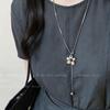 Tiger's eye stone flower love pull necklace women's high sense niche long sweater chain daily versatile retro accessories