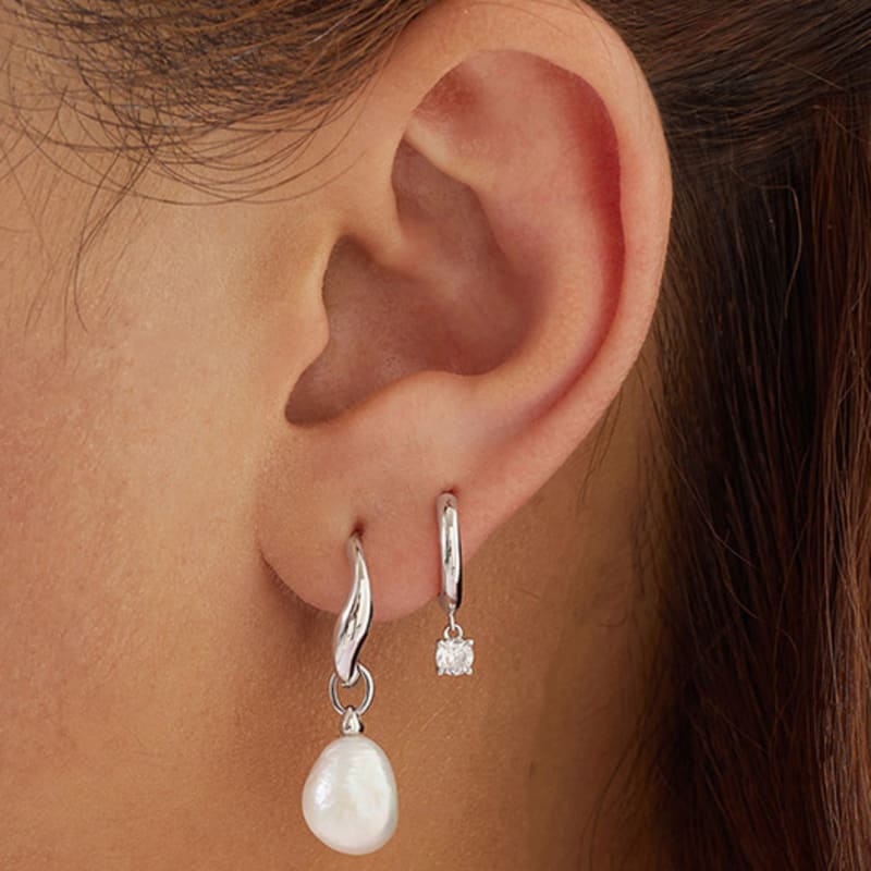 ANIA HAIE Natural Freshwater Pearl Drop Hoop 925 Silver Earrings E058-05H