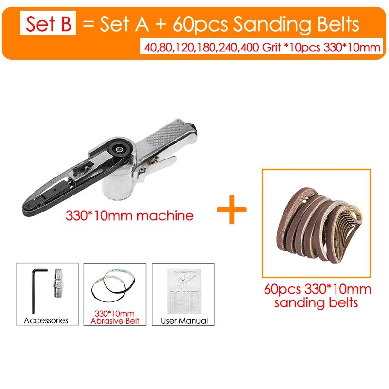 3/8" Air Belt Sander Air Angle Grinder Grinding Machine with Sanding Belts 330x10mm for Air Compressor Sanding Pneumatic Tool