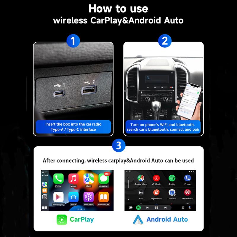 Wireless Carplay Adapter Android Auto WiFi Fast Connect Smart Dongle 2in1 with 99% of Cars Plug and Play WiFi Smart Dongle