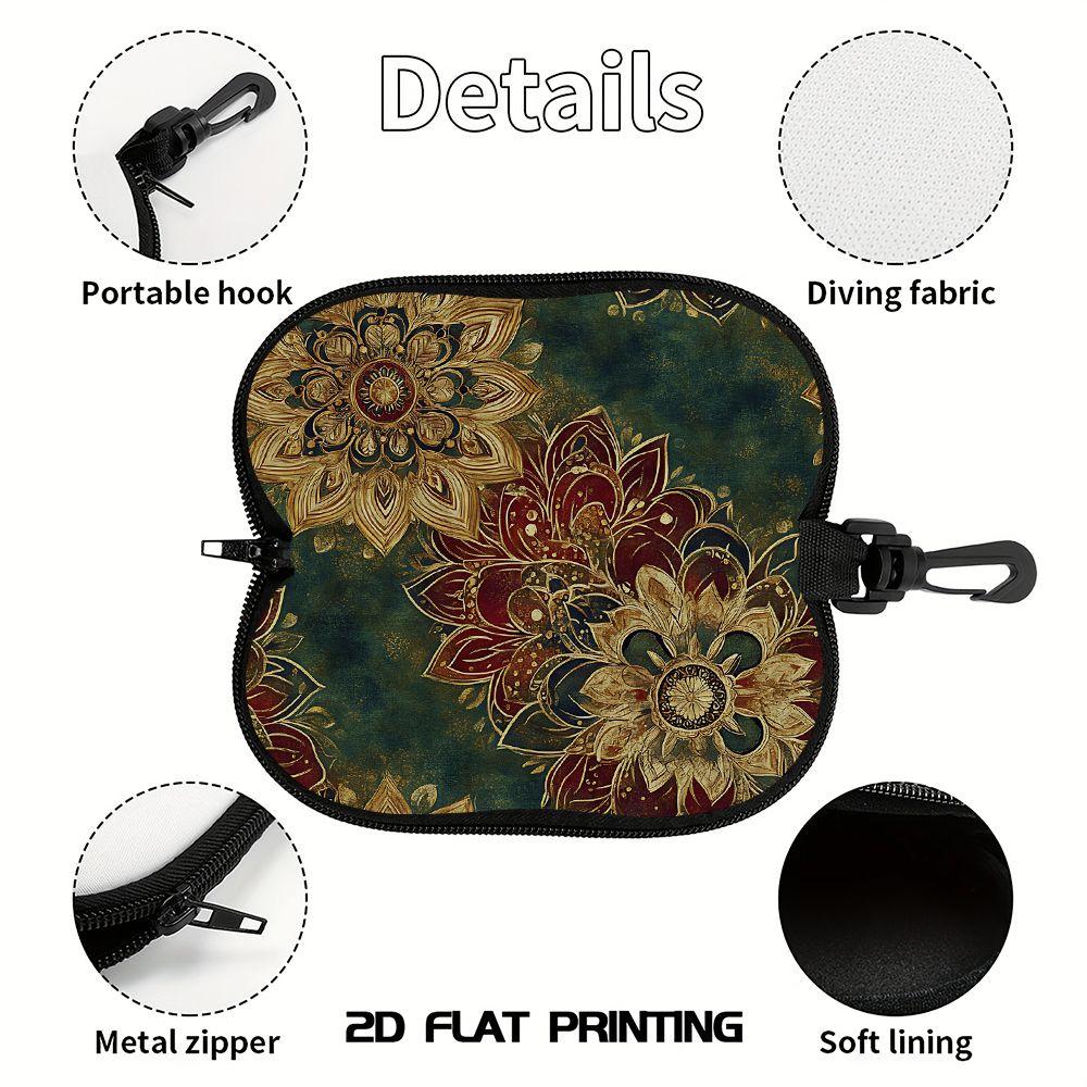 2D-Vintage Floral Mandala Print Glasses Case, Zipper Sunglasses Case, Protective Eyewear Container for Travel, Portable Spectacle Pouch for Women