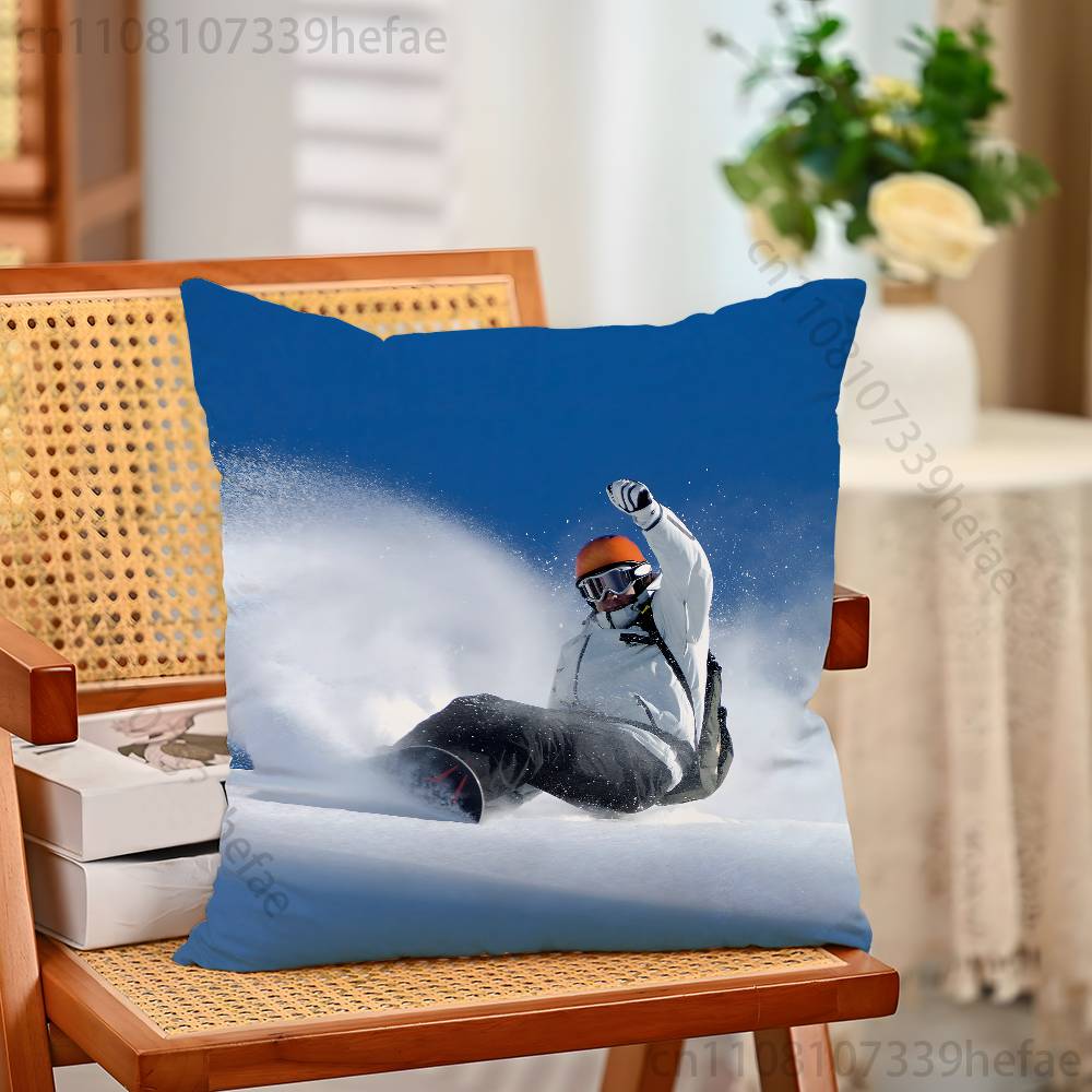 Snowboarding Sport Funny Pillow Case Antidustmite Pillowcase Invisible Zipper Silky Short Plush Sofa Cushion Cover