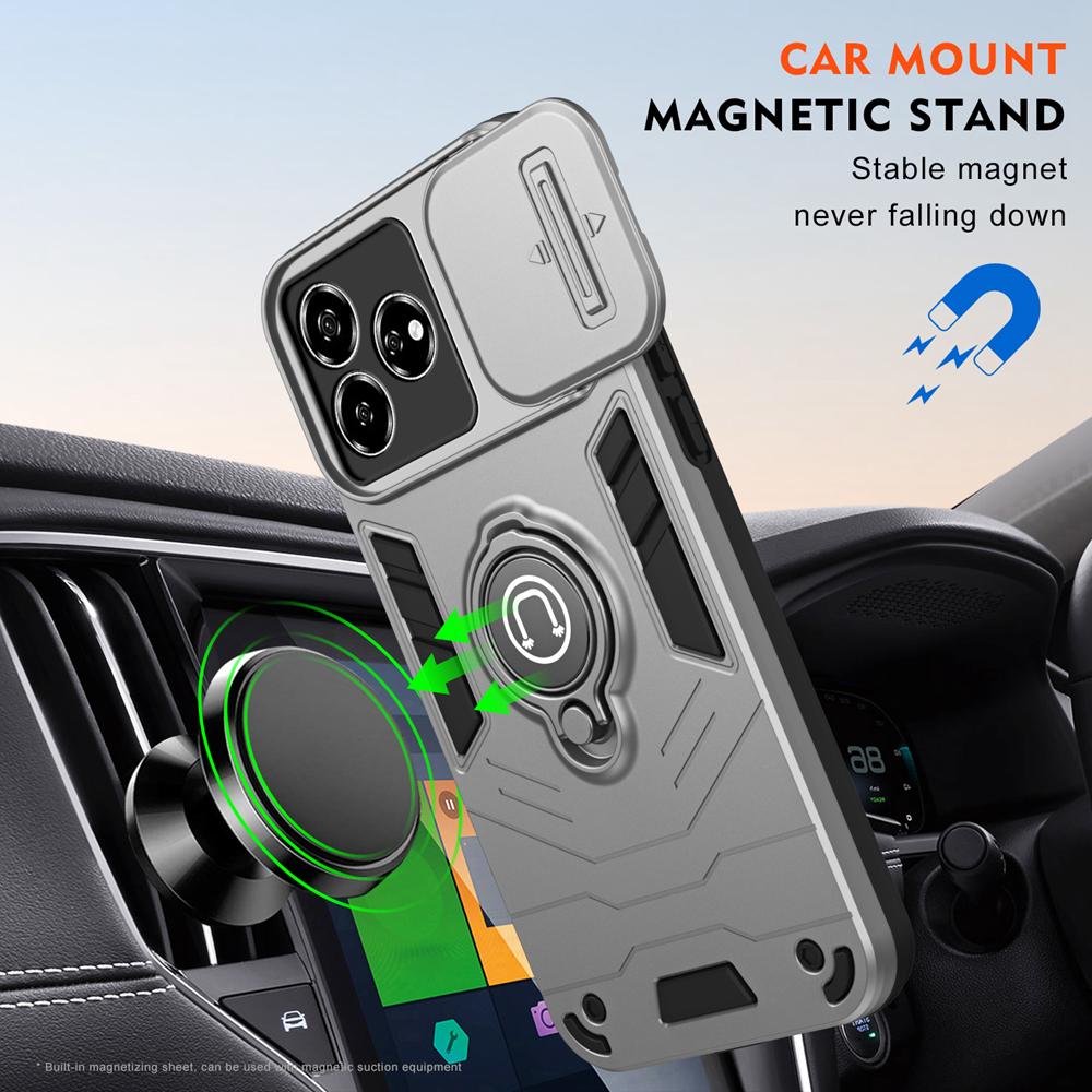 KEYSION Shockproof Armor Case for ZTE Axon 60 Silicone+PC Slide Camera Protection Ring Stand Phone Cover for ZTE Axon 60 Lite
