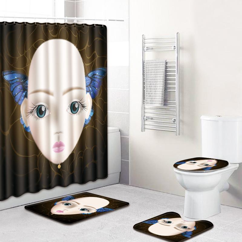 Girl European And American Famous Ethnic Style Woman Pattern Bathroom Non-Slip Floor Mat Shower Curtain Carpet