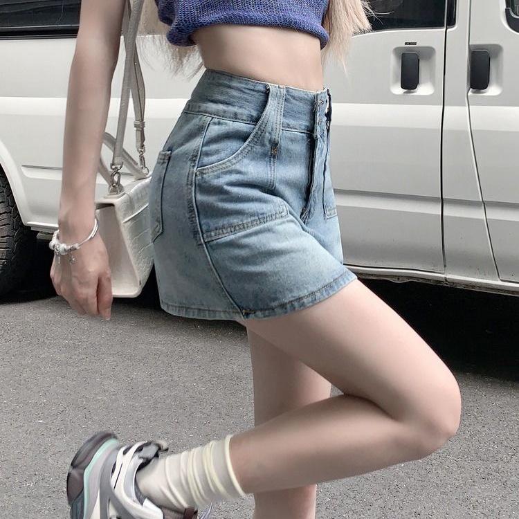 2026 Summer Women's Retro High-Waisted Denim A-Line Mini Skirt - Slimming, Loose, and Anti-Exposure Design