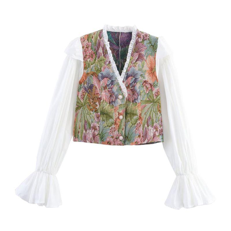 

Kaslead New Women clothes Western Style Simple and Versatile Retro Style V-neck Puff sleeve Top Image color L