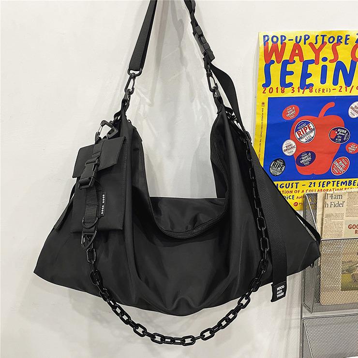 Unisex Hong Kong Style Black Crossbody & Tote Bag - Large Capacity for Men & Women, Ideal for Work or College