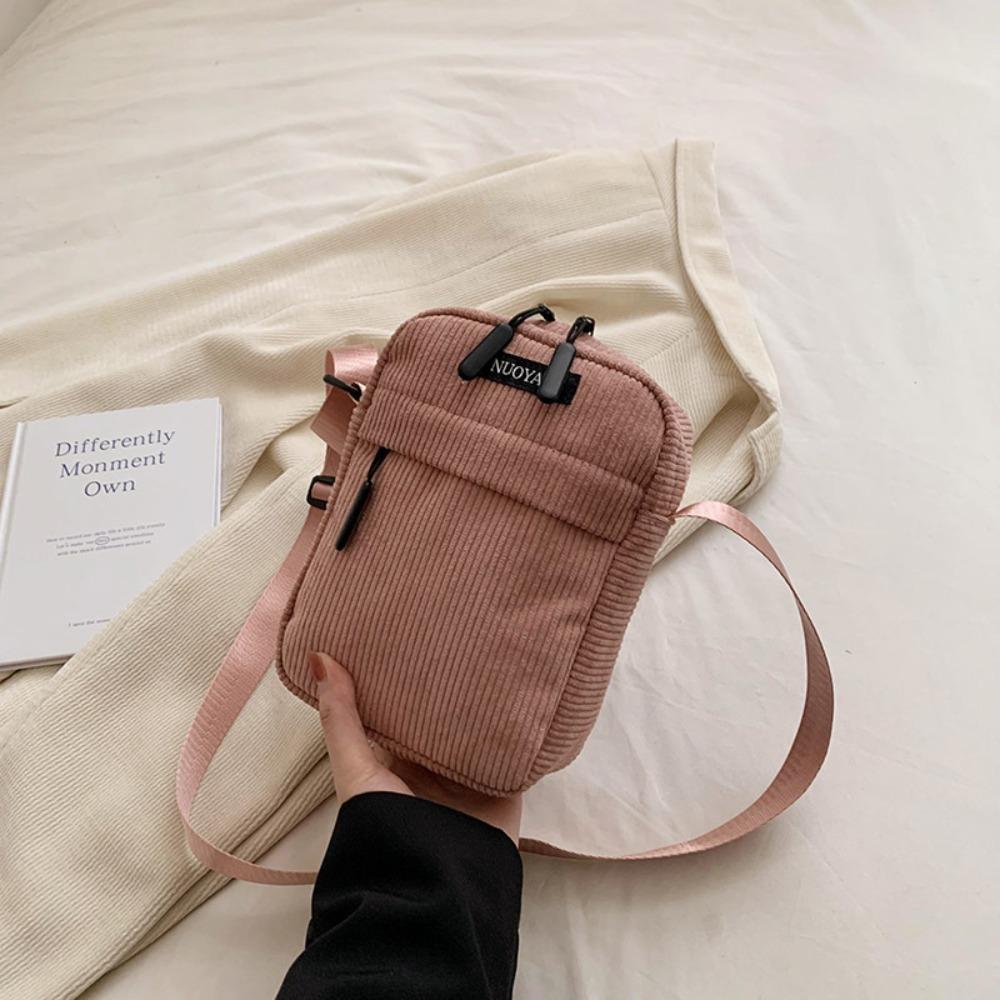 Corduroy Women's Crossbody Bag Casual Sports Student Mobile Phone Small Shoulder Bag Solid Color Female Handbag Fashion New