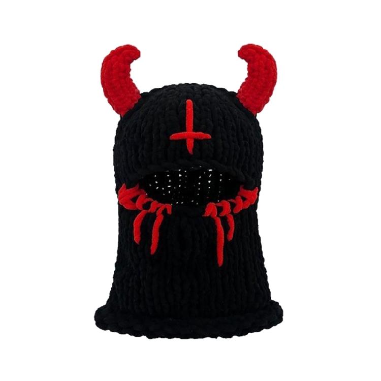 Devil Horn Face Cover Hat Knitted Balaclava Caps for Adult Teens Winter Warm Hat Adult Halloween Cosplay Costume Headwear