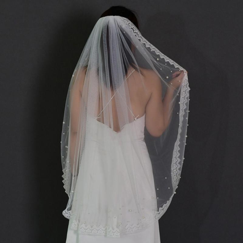 Elegant Floral Veils For Wedding Bride Lightweight Pearls Breathable Fabric Headpiece Formal Occasion
