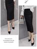 High Waist Slimming Midi Pencil Skirt with Elastic Waistband and Hip-Hugging Slit