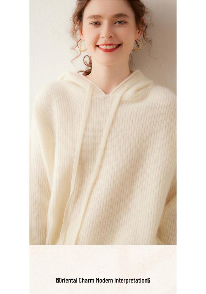Lekasha Women's Cashmere Goat Wool Loose Knit Base Layer Pullover Warm Hoodie