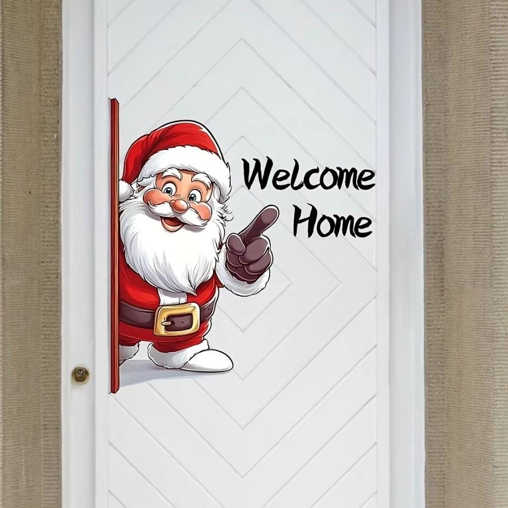 Cartoon Santa Claus Window Sticker Welcome Home Double-Sided Visual Christmas Decoration Background Self-Adhesive