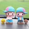 "Creative Resin Couple Walking Dog Car Ornament - Cute Interior Decoration"