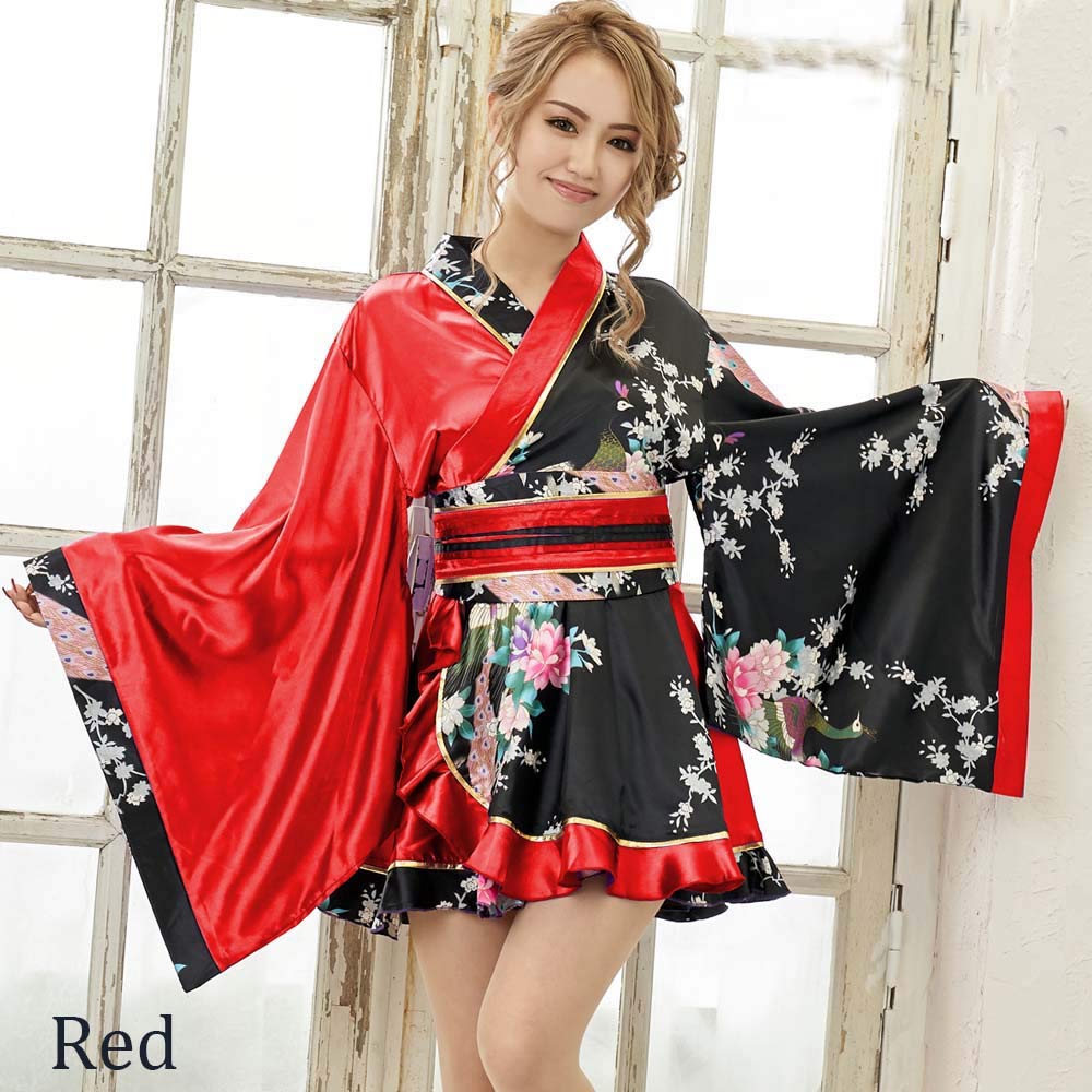 Casual Oiran Mini Kimono Dress Bicolor Kimono Cosplay Kimono Dress Mini Length Japanese Pattern Japanese Pattern Courtesan Costume Yosakoi Costume