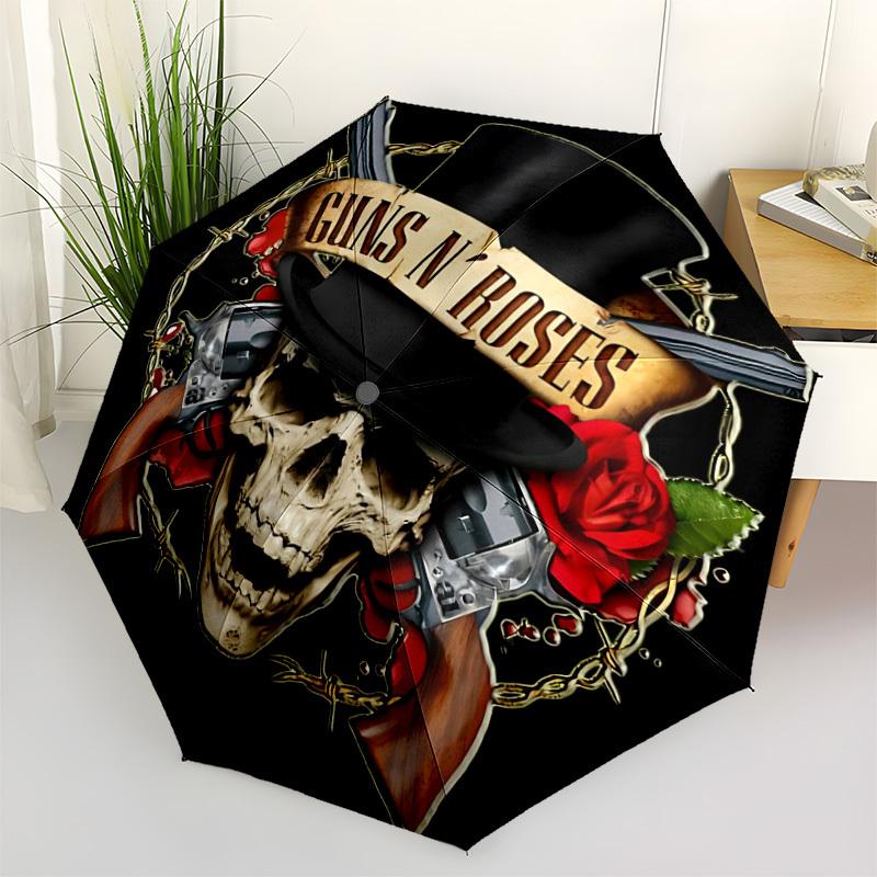 

1PC Guns N Roses Automatic Open/Close Umbrella, 8-Rib Sturdy Frame, Lightweight Portable Umbrella, Commute, Business - Ideal Gift for Friend, Vibrant