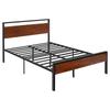 Full Size Bed Frame, 35 Cm Black Metal Platform Bed Frame with Retro Brown Wooden Headboard and Footboard, Large Under-Bed Storage