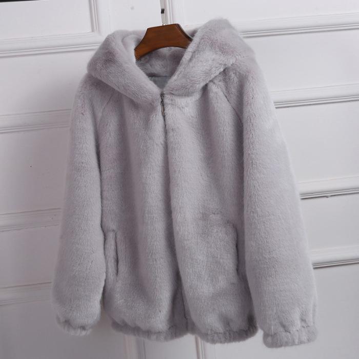 Women's Petite Thickened Hooded Fluffy Jacket, Double-Sided Plush, Short Autumn/Winter 2025