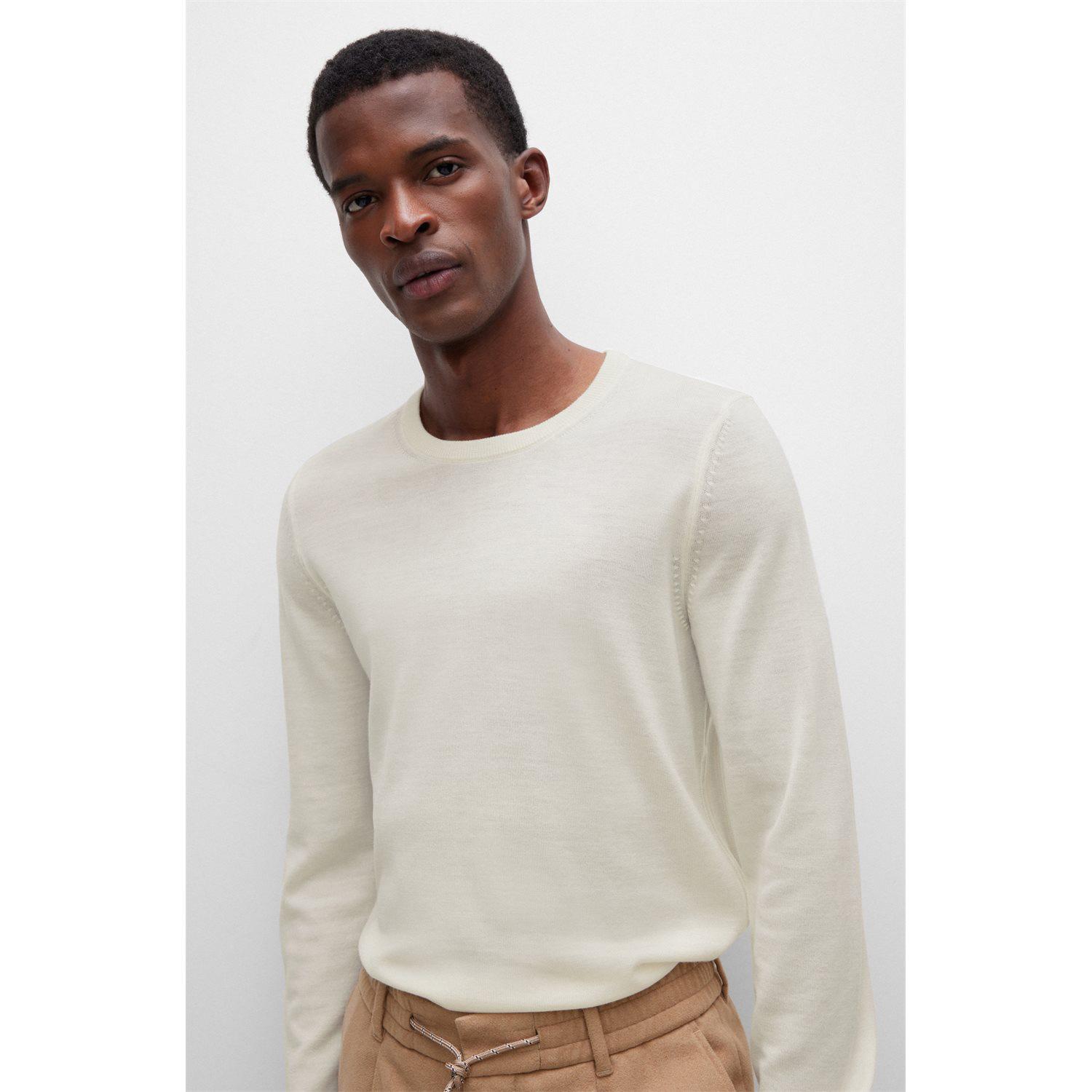 Boss Wool Crew Neck Slim Fit Knit 50468239_131 Open White/L